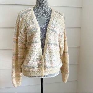 Vintage Cream and Pale Pink Knit Cardigan Sweater